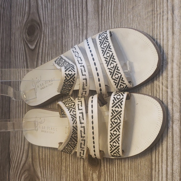 Joie la plage white and black embroidery multistrap slide flat sandals 39 - Picture 2 of 7